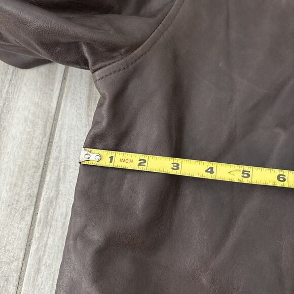 Vintage GAP Jacket Genuine Leather Coat Sz L Brown Lined Heavyweight Button Up - Picture 4 of 11